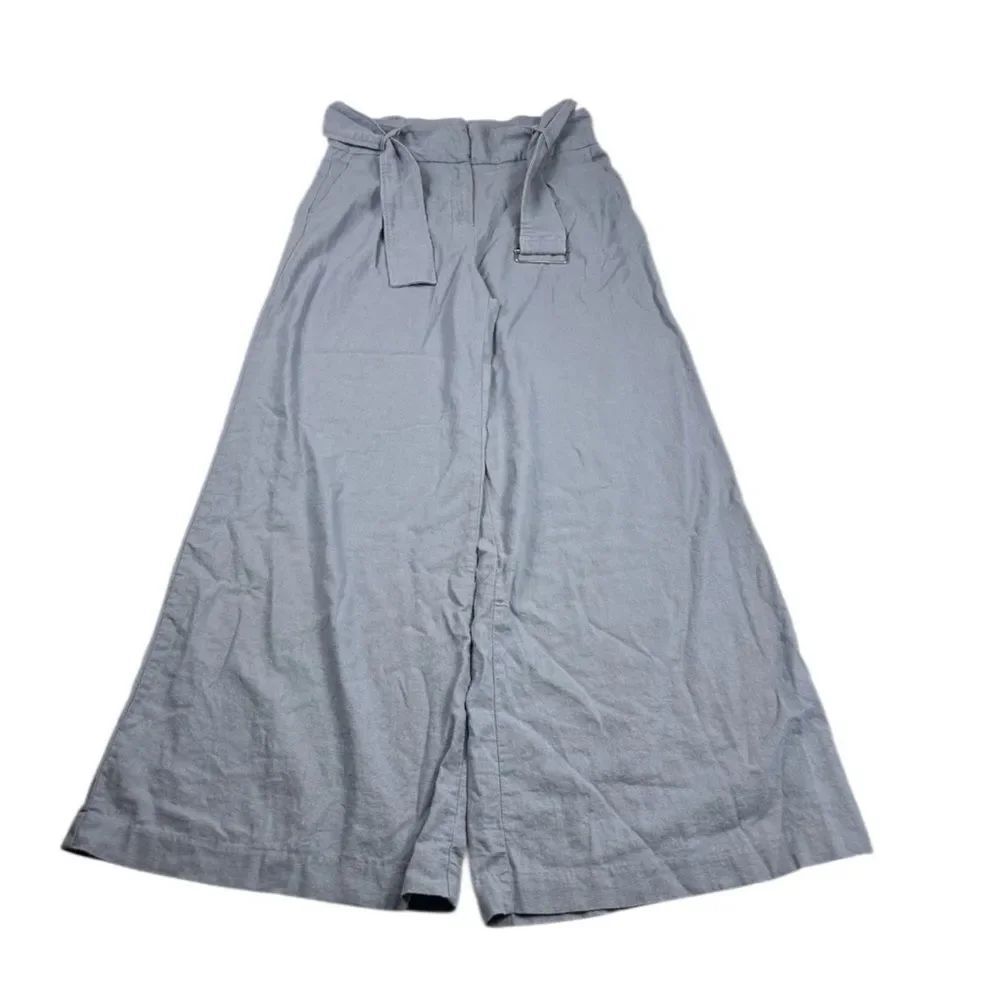 House of Harlow 1960 Linen Wide Leg Pants Blue Belted High Waist Flowy Chic 8